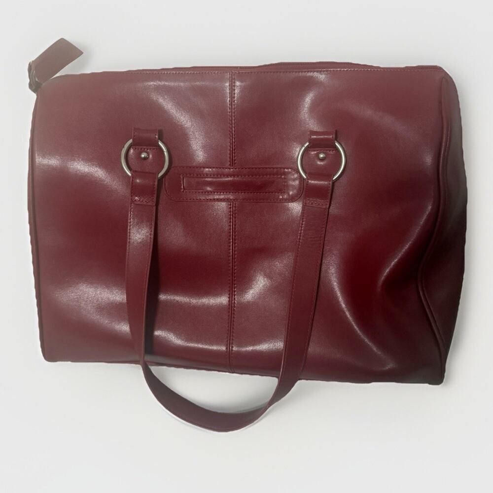 Franklin Covey Leather Bag Red Pockets Expandable Briefcase Laptop Office Travel
